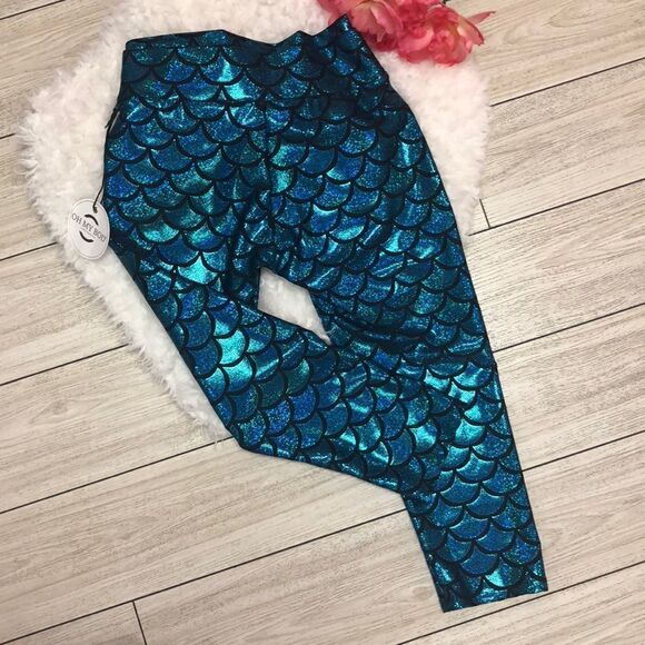 NWT OH MY BOD Blue mermaid shimmer Capri leggging - Picture 5 of 7